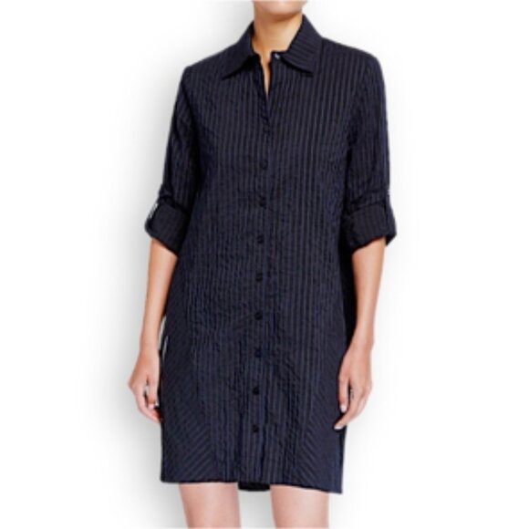 Finley Textured Striped Shirt Dress Long Sleeve Midi Classic Day Dress Medium - Picture 2 of 11